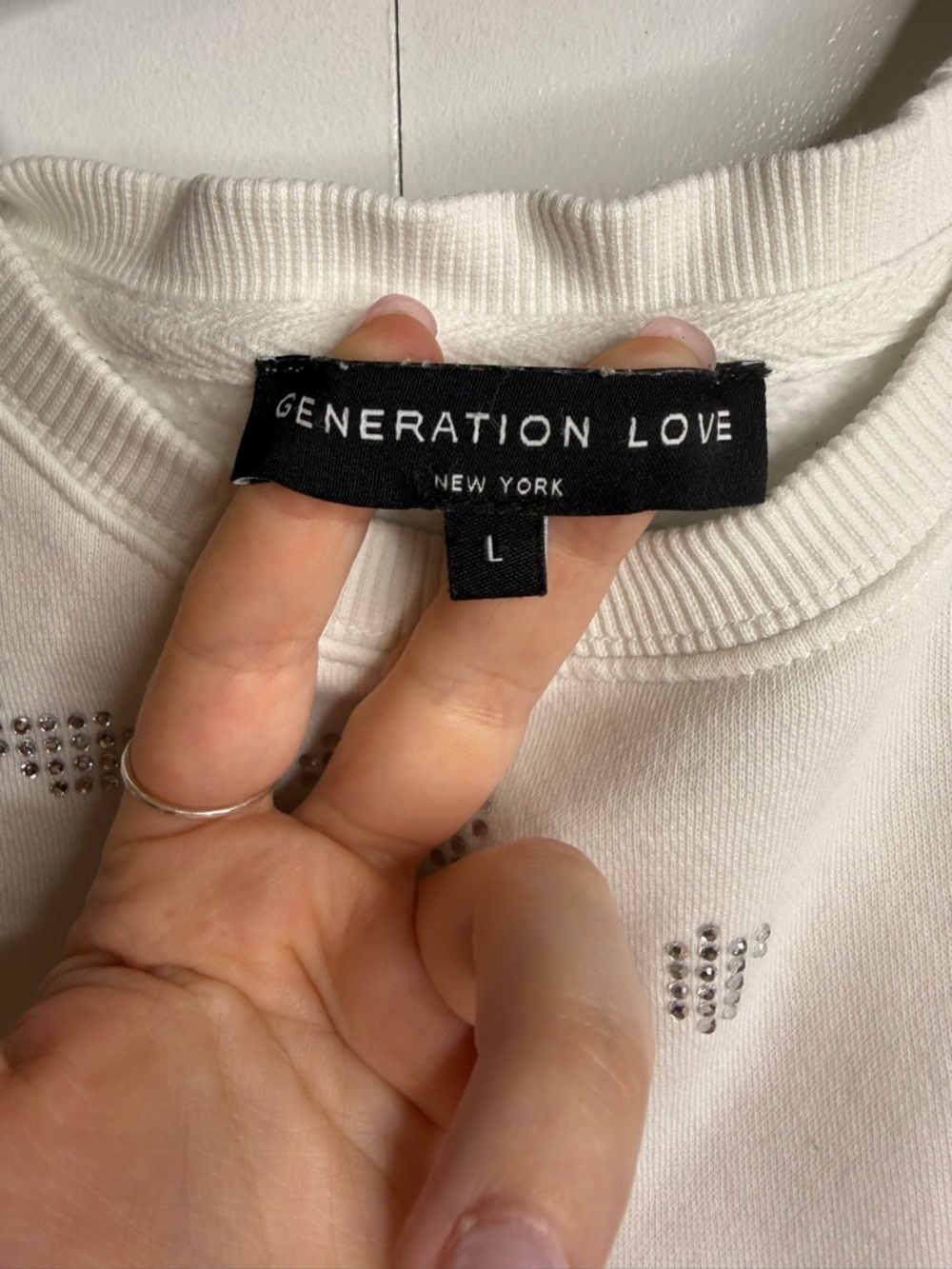Generation Love White Rhinestone Embellished Leopard Print Sweatshirt Large - Picture 6 of 8